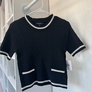 Ellen Tracy Black Knit Top with White Accents